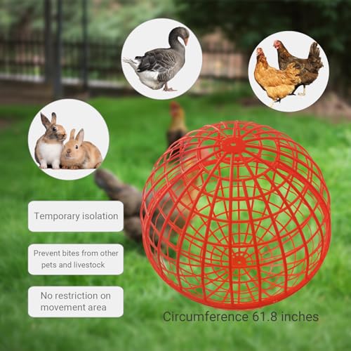 3 PCS 19.6" Movable Ball-Shaped Animals & Poultry Cages,Pet Safe Walking Net, Farm Courtyard Outdoor Accessible Rolling Rabbit Duck Hutch Chicken Coop,Preventing Dog Bites Trampled by Horse - color: Red(3 PCS)