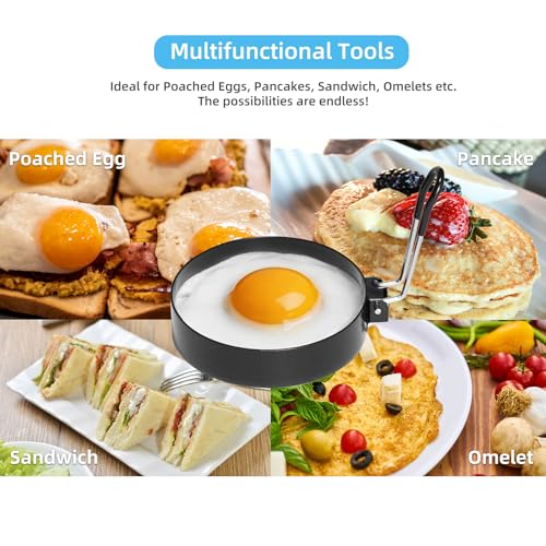 4 Pack 3.5 Inch Nonstick Stainless Steel Egg Rings for Frying Eggs | Round Griddle Cooking Molds with Oil Brush & Egg Separator for Pancake, Egg Sandwich and English Muffin Breakfast Making - size: 4 Pack Egg Rings