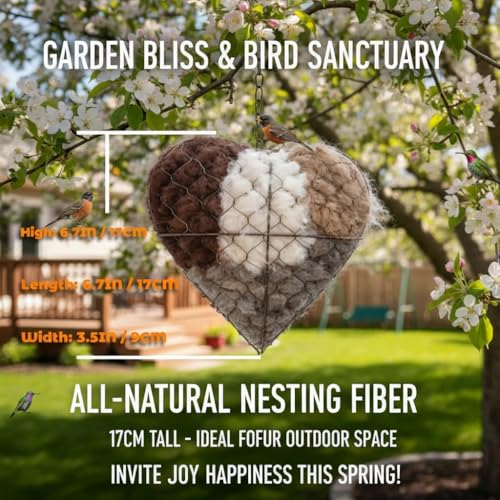 Handmade Heart-Shaped Hummingbird nest Box with Nesting Materials, Winter and Summer Outdoor Bird Watching House, Wild Bird shelter (1)