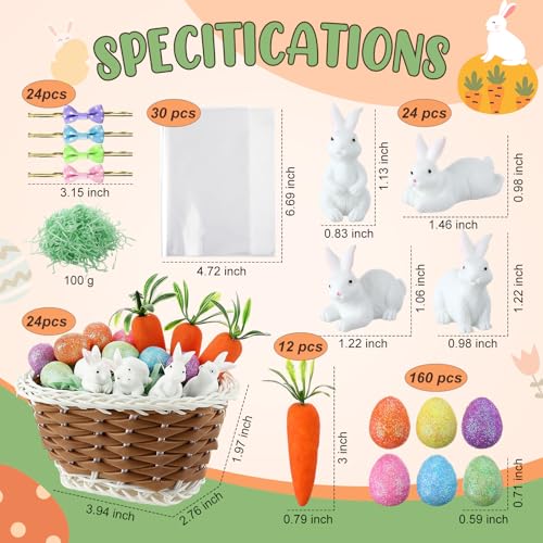 Cinnvoice 24 Sets Mini Easter Party Favor Supplies, Mini Easter Baskets with Eggs, Bunnies, Carrots, Grass & Opp Bags for Spring Egg Hunts, DIY Crafts (Brown) - color: Brown