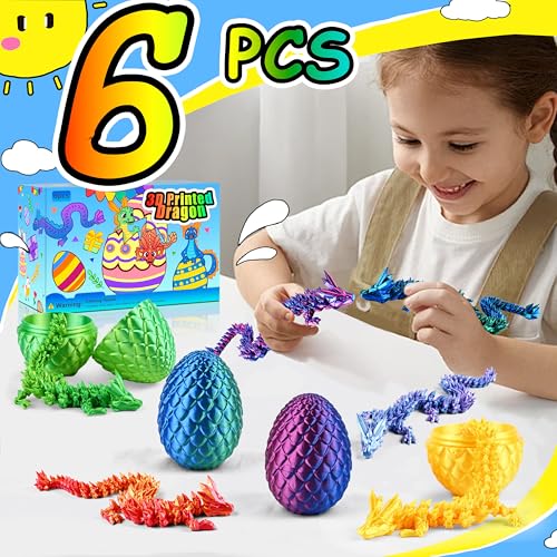 Impossmaker 8‘’ 3D Dragon Eggs with Dragon Inside, Easter Basket Stuffers Mini Egg Set Articulated Unique Easter Basket Essentials for Adults Kids (6 Pack) - style: 6P-S2
