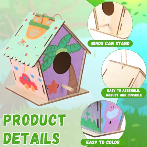 DoubleFill 36 Pack 4.3" Wooden Bird Houses Bulk for Kids with Front Perch Peg, DIY Kid Art Craft Outdoor Birdhouse Kit Unfinished Hanging Birdhouse Class Activity for Girls Boys to Build and Paint