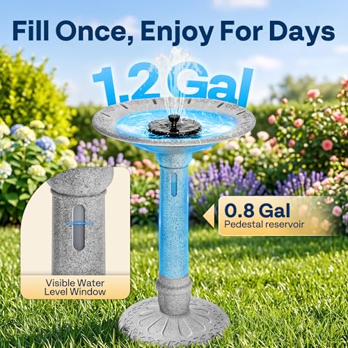 VIVOHOME Solar Bird Bath with Fountain, Battery System, Light Stone Gray | Built-in Reservoir, Weather-Resistant ABS, Dual Filtration System, for Outdoor/Garden, Bird-Friendly, 20-Inch Bowl - color: Light Stone Gray