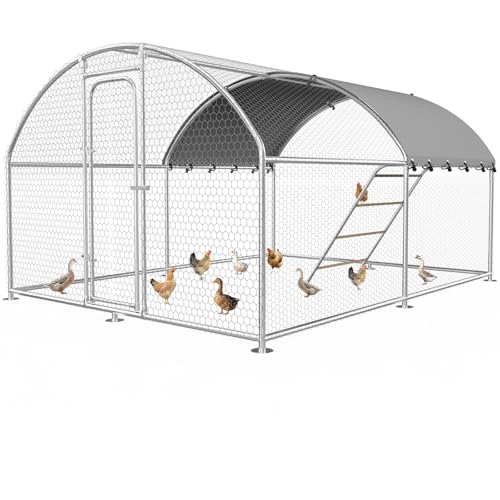 10 x 13.2 x 6.4 FT Metal Chicken Coop, Chicken Run with Cover | Walk-in Metal Chicken Coop, Side Hardware Cloth, Waterproof Cover, Roosting Perch, reinforced frame, Backyard & Farm Use - size: 157.5"L x 119.0"W x 77.3"H