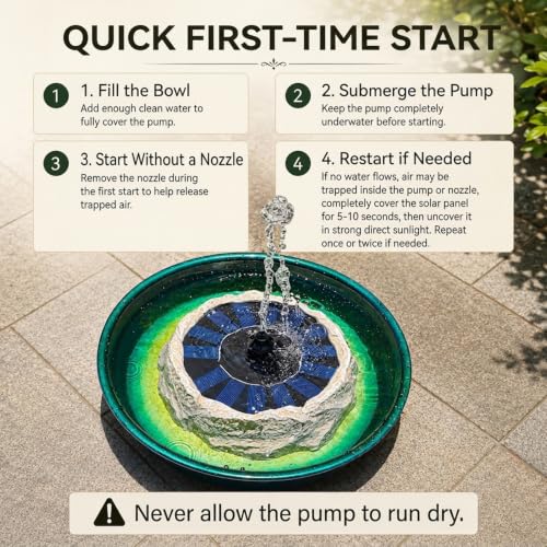 Solar Fountain for Bird Bath with Solar Panel Upgraded Faux Granite Rock Water Pump with 6 Nozzles for Birdbath Outdoor Garden Pond Pool Fish Tank Attracts Birds Energy-Efficient Backyard Decor Beige