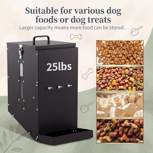 25 Lbs Hanging Automatic Dog Feeder for Large Dogs, Heavy Duty Metal Gravity Food Dispenser, Mounted Pet Cage Feeder for Breeds, Kennel, Outdoor Fence, Rabbit, Chicken, Ferret, Chinchilla