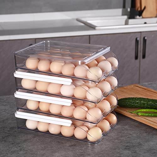 Sooyee 4 Layer Rolling Egg Container for Refrigerator, Clear, 11.2"L x 8.5"W x 2.76"H - size: 4 Layer