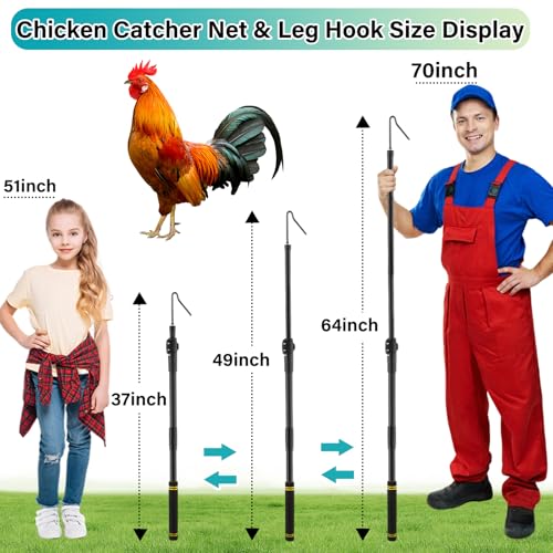 Chicken Catcher Net,37 to 64in Chicken Catcher Leg Hook Extra Long Handle Animal Catcher Pole Heavy Duty with Frosted Tube Extension Pole Poultry Hook Fowl Catcher (Black, 64in) - color: Black, size: 64in