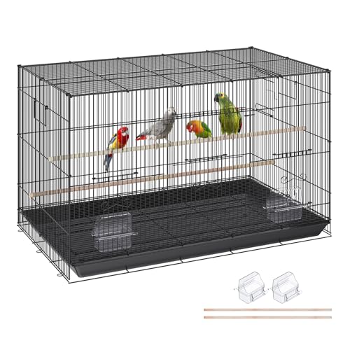 VEVOR 30 Inch Flight Bird Cage, Stackable Bird Cage Parakeet Cage with Slide-Out Tray and Handle, Small Parrots Birdcage for Cockatiels Budgies Conure Macaw Finch Lovebirds Canaries Pigeons - color: Black