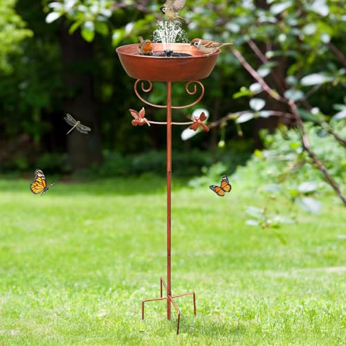 Metal Bird Bath for Outside Solar Powered Bird Bath Fountain, Freestanding Birdbath Feeder Bowl for Outdoor Garden Patio Yard Lawn Decor, Bronze, 41 in