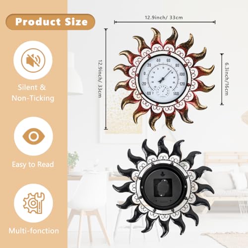 VEWOGARDEN 13 Inch Sun Outdoor Thermometer Waterproof Metal Decorative Wall Indoor Outdoor Thermometer for Patio, Home & Garden - style: Sun(verdigris)