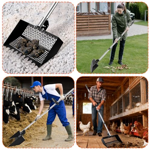 Chicken Poop Scooper, Adjustable Angle Chicken Coop Cleaning, 3-in-1 Sand Rake with Sifting Panels for Hen/Pet House Bedding Management, 304 Stainless Steel Chicken Coop Accessories
