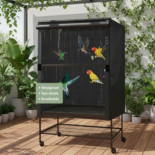 Bird Universal Pet Cage Cover, Pets Product Universal Birdcage Cover, Water-Proof Good Night Black-Out Birdcage Covers, for Parrot Parakeet Small Animal Sleeping, Black, 33L x 23W x 41H inches