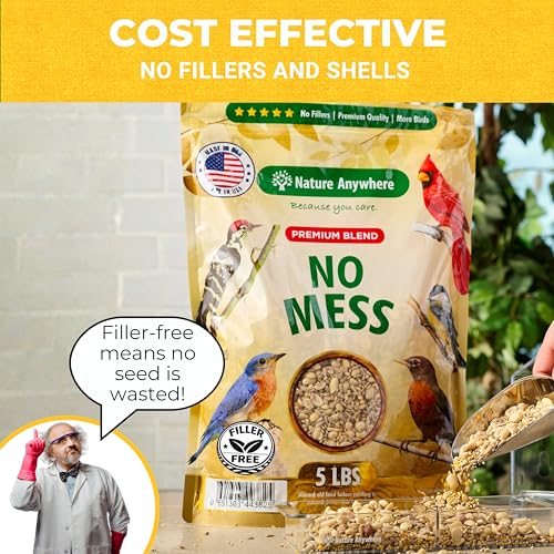 No Mess Wild Bird Seed for Outside Feeders, Sunflower Hearts Blend, 5 lb | no mess bird seed, shell free sunflower hearts for birds, kernel peanuts and hulled millet, no fillers, made in USA