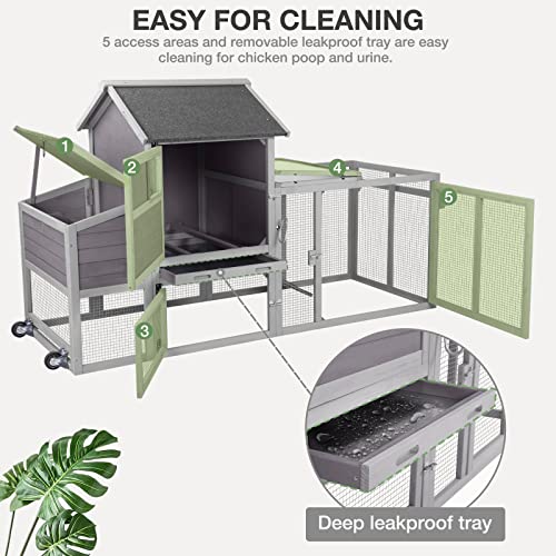 Large Chicken Coop Expandable Chicken House for Outdoor with Wheels, Nest Box, Leakproof Pull-on Tray and UV-Resistant Roof Panel - color: Grey (AIR27)