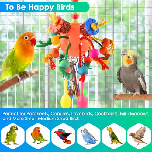 KATUMO Bird Toys, Parrot Toys Parakeet Foraging Shredder Hanging Toys Bird Ball Treats for Conure Mini Macaw Cockatiel Lovebird Small-Medium Birds - style: Orange