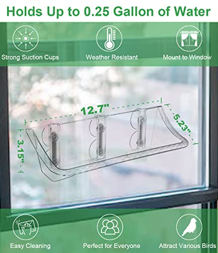 Clear Window Mounted Bird Feeder Bath, 1 Pack | Transparent Glass Birdfeeder Birdbath with Strong Suction Cups for Cats, Kids, Elderly Viewing Outside