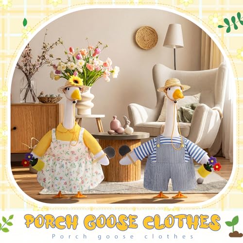 2 Set Porch Goose Outfit Spring Gardener Goose Clothes with Small Flower Pot for 23" Cement Outdoor Patio Yard Decor (Sunflower) - style: Sunflower