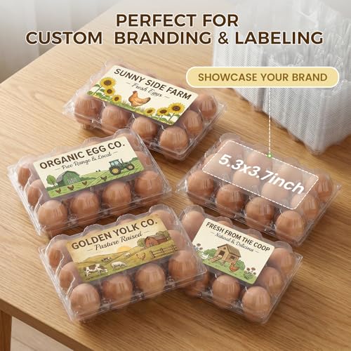 HAKSEN 60 PCS 12 Count Plastic Egg Cartons with Date Labels, Clear | Reusable Egg Containers Holds for Fresh, Medium Eggs Storage, Suitable for Farms, Family, Markets Display