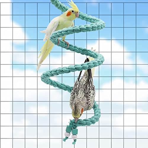 Dnoifne Bird Spiral Rope Perch, Blue Cotton Rope Perch for Parrot, Parakeet, Budgie, Lovebird, Cockatiel - color: Blue, size: 118 inches