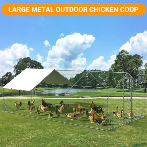 Chicken Runs for Yard with Cover, Large Metal Chicken Coop, 9.8x19.7x6.6FT Chicken Pen with Waterproof and Anti-UV Cover, Walk-in Poultry Cage for Yard Outdoor Duck Rabbit Cage - color: 9.8' W x 19.7' L x 6.6' H, size: 74.8"L x 11.4"W x 9.7"H