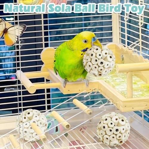 PINVNBY 6 Pack Small Sola Balls Bird Toys 2.36" Soft & Chewable Bird Chew Ball Natural Sola Plant Lightweight Shred Toy for Parakeet Cockatiel Lovebird Budgie and Similar Sizes Pets