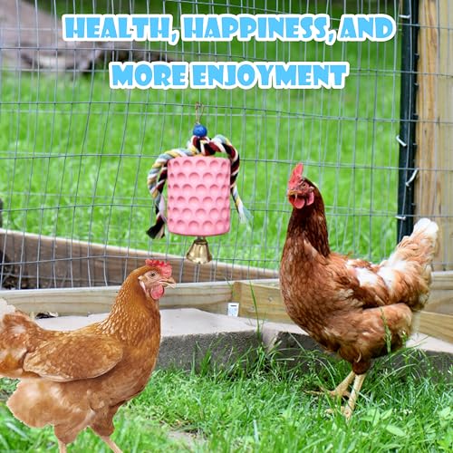 Chicken Toys,Bird Beak Grinding Stone,Chicken Coop Accessories,Chew Treats Toy with Bell for Chicken, Hens, Turkeys,Ducks,Birds,Poultry(Pink) - color: PINK