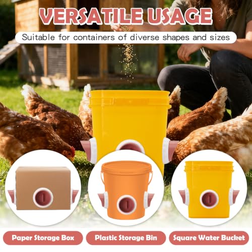 Chicken Feeder No Waste Automatic Gravity Feed 8 Ports with Drill Bit Kit - color: Pink and White