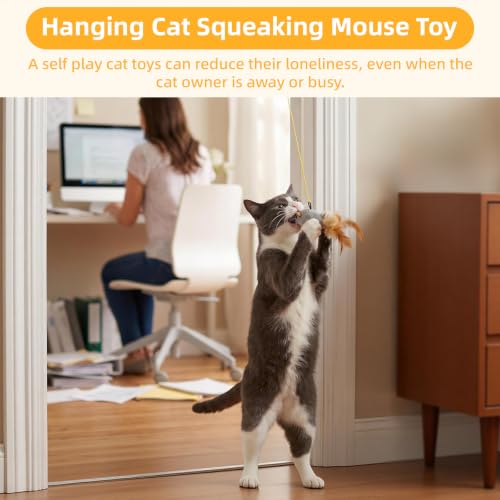 Tocirelo Hanging Cat Mouse Toy, Interactive Motion Activated Squeaky Mice | 3Pack Cat Toys with Catnip, Feathers for Indoor Cats Self Play, Kitten Kicker Door Frame Toy for Reducing Boredom and Hunting - style: Mice Cat Toy