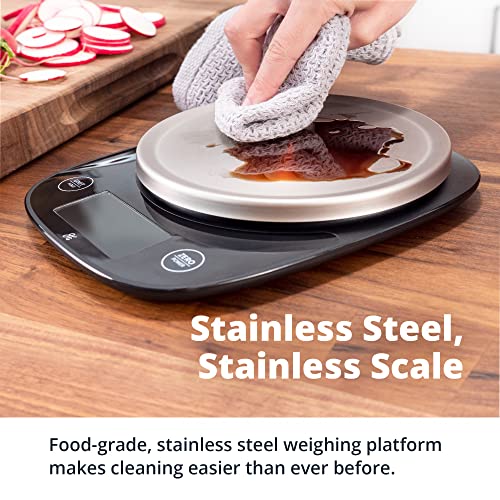 Greater Goods Digital Food Scale with Bowl, 11lb to 5kg Capacity, Grams and Ounces, Tare Function, 4 Units for Baking, Meal Prep, Weight Loss, Stainless Steel - color: Black with Bowl