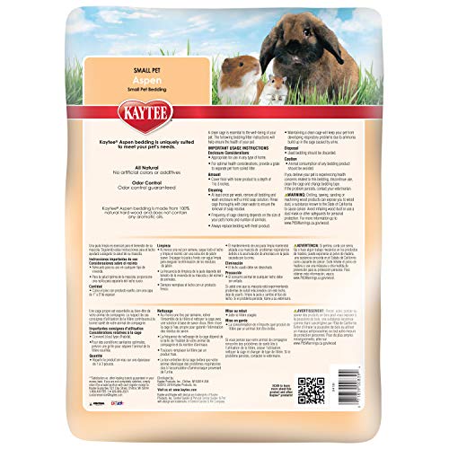 Kaytee Aspen Bedding for Small Animals, 52.4 Liter | Less mess. Aspen hamster bedding. 99.9% dust-free wood shavings, guinea pig bedding, no aromatic oils - size: 52.4 Liter