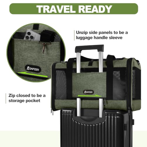 GAPZER Medium Cat Carrier Bag Lightweight, Soft-Sided Small Pet Carry Crate | 18 x 11 x 11 Light Weight Yorkie Kennel up to 15 lbs for Indoor House, Top Entry Bunny Canvas Bag Vet Visit Easy Clean Olive - color: Olive
