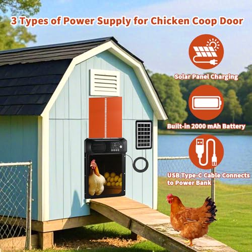Cieex Automatic Chicken Coop Door Solar Powered with Remote Control & Timer | Large Auto Solar Chicken Door with Light Sensor, Waterproof Chicken Door, LED Display, Anti-Pinch Design for Small Poultry