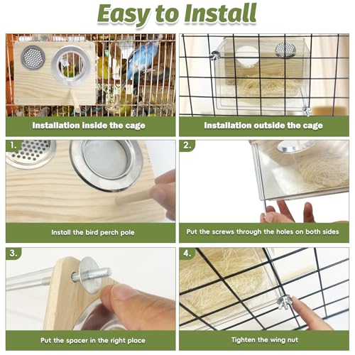 PINVNBY Transparent Acrylic Parakeet Nesting Box Budgie Breeding Box Bird Nest for Cage for Bird House with Perch for Parrots, Cockatiels, Lovebirds and Small Birds (L: 8.07 x 6.2 x 3.93 inch) - size: Acrylic,L: 8.07*6.2*3.93 inch