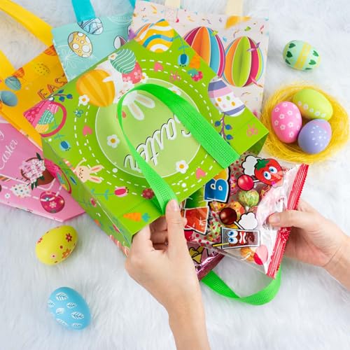 8PCS Easter Gift Bags, Reusable Easter Basket with Handles, Non woven Bags | Non woven Treat Bags for Egg Hunt Game Party Supplies - color: Style 2