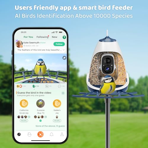 Smart Bird Feeder with Camera, Dual Seed Chambers &Squirrel-Proof, Solar-Powered HD Camera Birdfeeder with Free AI Birds Species Recognition, Real-Time App Alerts–Ideal Gift for Bird Lover - color: Blue