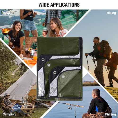 2 Pack Heavy Duty Waterproof Emergency Thermal Tarp, Insulated Survival Blanket for Outdoor Camping, Hiking, and Emergency Shelter, Green - color: Green 83''x59'',2 Packs