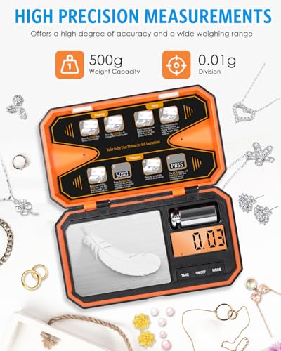 AMIR Digital Pocket Scale, 500g x 0.01g Mini Gram Scale with LCD | High-precision Digital Food Scale with Tare Function, 6 Unit Conversion for Food, Jewelry, Coins, Coffee