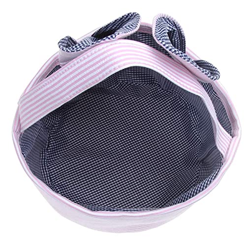 Easter Basket Seersucker Egg Hunt Bunny Baskets for Kids with Cute Rabbit Ears Stripe Storage Gifts Candies Personalized Easter Party Gifts… - color: seersuck2022pink