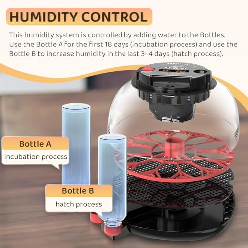 12 Egg Incubator for Hatching Eggs with Fully Automatic Egg Turning, Humidity Control by Bottles, Incubators for Chicken, Ducks, Quail, and Other Poultry Eggs, 360° View with Clear Window