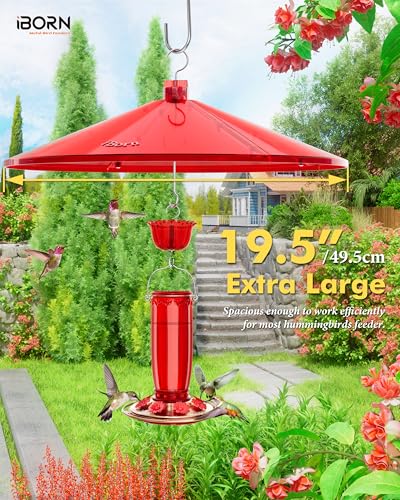 iBorn 19.5-inch Hummingbird Feeders Baffle, Weather Guard, Hanging Bird Feeders Protect, Red, Pack of 1 - color: Red, size: Pack Of 1