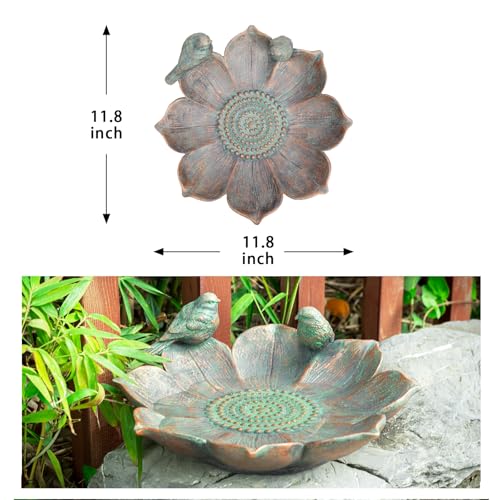 Bird Bath for Outdoors, Resin Garden Ground Birdbath Bowl Yard Decor | Antique Outdoor Garden Bird Baths with Vintage Bird Ornament, Tabletop Flower Birdbaths Bird Feeder for Outside Yard Decor - color: Bronze