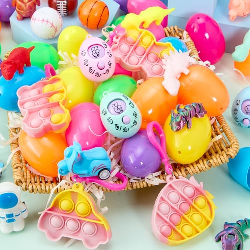 JJOYIN 24 Pcs Prefilled Easter Eggs with Assorted Toys, Filled with Easter Toys, Easter Basket Stuffers for Kids, Easter Egg Hunt , Classroom Prize Supplies - style: mix