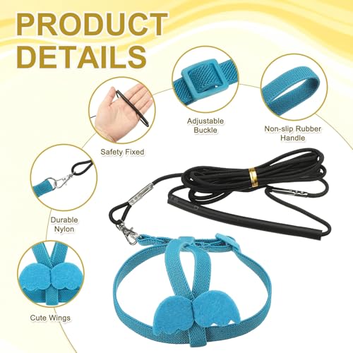 Bird Harness Leash, Adjustable Pet Parrot Bird Harness and Leash Lightweight Anti-Bite Flight Training Rope with Cute Wing, (Blue, M), Intended for Parrots/Pigeons/Budgies - color: Blue, size: Medium