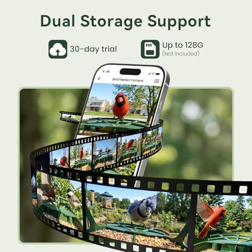 Smart Bird Feeder with Camera, 11000+ AI Bird Recognition, 2K HD Color Night Vision, IP65 Waterproof Solar Powered Bird Feeder with 142° Wide Angle, Motion Detection for Outdoor Garden, Ideal Gift