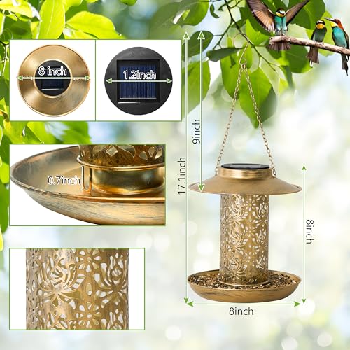 Bird Feeder for Outdoors Solar Hanging Bird Feeder Bird House with Cardinal Feeder Large Capacity Metal Wild Bird Feeder for Garden Decor Unique Gifts & Patio Decor (Bronze, 8 INCH)