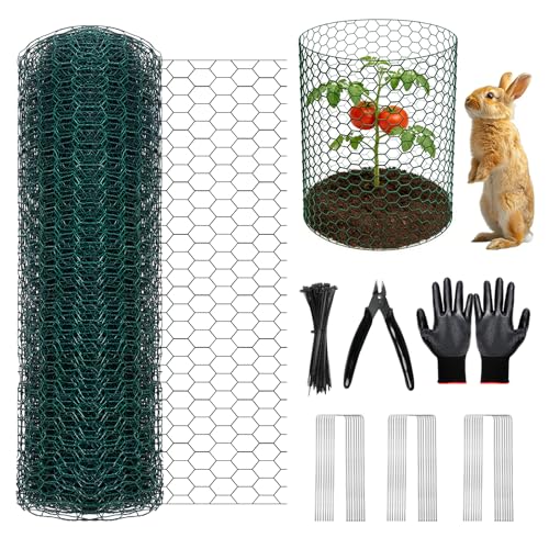 Chicken Wire for Floral Arrangements, 16x394in Chicken Wire Fencing, Green | Hexagonal PVC Coated, Metal Poultry Wire Netting for Craft, Outdoor Plants - size: 16x294 inch