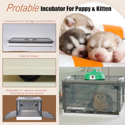 Puppy Incubator with Heating,Temperature Control and Light, Warmer Fan for Ventilation Circulation, Incubator Box for Kitten Puppies and Chick Chicken (55L) - size: 55L