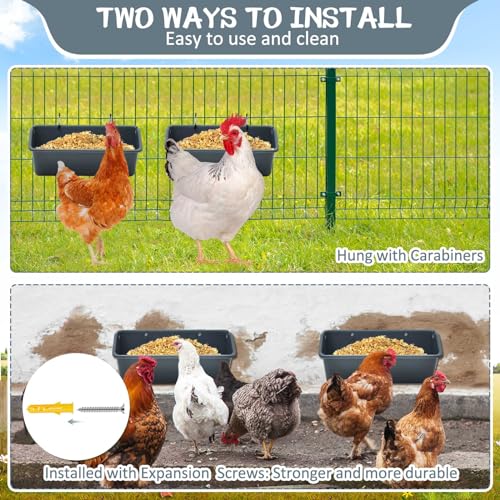 4 Pack Chicken Feeder,5 Quart Hanging Goat Waterer,Dark Gray | Two Mounting Options, Metal Clips and Screws,Solid base without holes,Livestock Feed Buckets for Sheep Duck Coop, Farm, Geese - color: Dark Gray