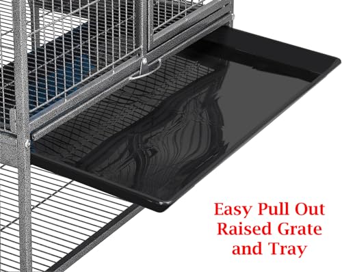 Deluxe Two Tiers Small Animal Critter Cage Tight 1/2-Inch Bar Spacing Water Bottle Food Bowl Feisty Ferret Hammock Chinchilla Rat Mice Squirrel Rabbit Sugar Glider Easy Clean Pull Out Grate Tray - color: Black Vein, size: 24"L x 17.5"W x 34"H